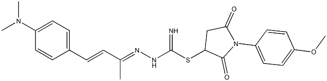 1-(4-methoxyphenyl)-2,5-dioxo-3-pyrrolidinyl 2-{3-[4-(dimethylamino)phenyl]-1-methyl-2-propenylidene}hydrazinecarbimidothioate 结构式