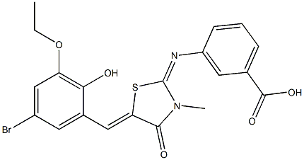 3-{[5-(5-bromo-3-ethoxy-2-hydroxybenzylidene)-3-methyl-4-oxo-1,3-thiazolidin-2-ylidene]amino}benzoic acid 结构式