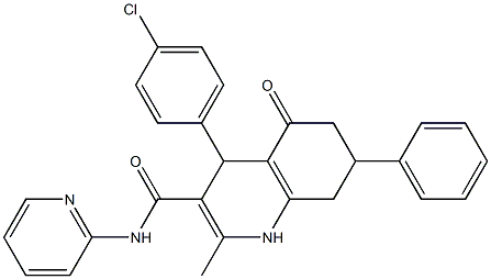 4-(4-chlorophenyl)-2-methyl-5-oxo-7-phenyl-N-(2-pyridinyl)-1,4,5,6,7,8-hexahydro-3-quinolinecarboxamide 结构式