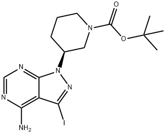 (S)-3-(4-氨基-3-碘-1H-吡唑并[3,4-D]嘧啶-1-基)-1-哌啶羧酸盐 结构式