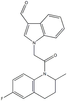 1-[2-(6-fluoro-2-methyl-3,4-dihydro-1(2H)-quinolinyl)-2-oxoethyl]-1H-indole-3-carbaldehyde 结构式