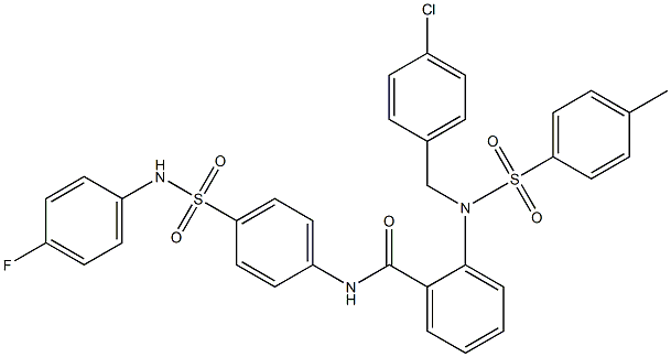 2-{(4-chlorobenzyl)[(4-methylphenyl)sulfonyl]amino}-N-{4-[(4-fluoroanilino)sulfonyl]phenyl}benzamide 结构式
