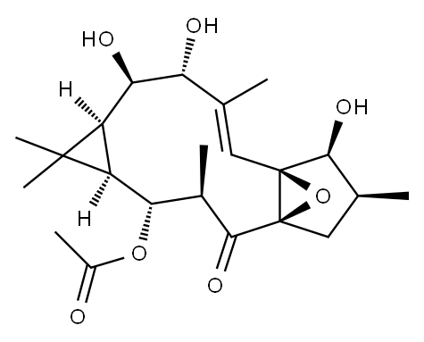 4a,7a-Epoxy-5H-cyclopenta[a]cyclopropa[f]cycloundecen-4(1H)-one, 2-(acetyloxy)-1a,2,3,6,7,10,11,11a-octahydro-7,10,11-trihydroxy-1,1,3,6,9-pentamethyl-, (1aR,2R,3R,4aR,6S,7S,7aS,8E,10R,11R,11aS)- 结构式