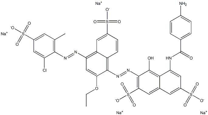 2,7-Naphthalenedisulfonic acid, 5-[(4-aminobenzoyl)amino]-3-[[4-[(2-chloro-6-methyl-4-sulfophenyl)azo]-2-ethoxy-6-sulfo-1-naphthalenyl]azo]-4-hydroxy-, tetrasodium salt 结构式