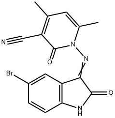 1-[(5-bromo-2-oxo-1,2-dihydro-3H-indol-3-ylidene)amino]-4,6-dimethyl-2-oxo-1,2-dihydro-3-pyridinecarbonitrile 结构式