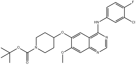 6-[(1-tert-butoxycarbonylpiperidin-4-yl)oxy]-4-(3-chloro-4-fluoroanilino)-7-methoxyquinazoline 结构式