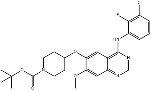 tert-Butyl 4-((4-((3-chloro-2-fluorophenyl)amino)-7-methoxyquinazolin-6-yl)oxy)piperidine-1-carboxylate 结构式