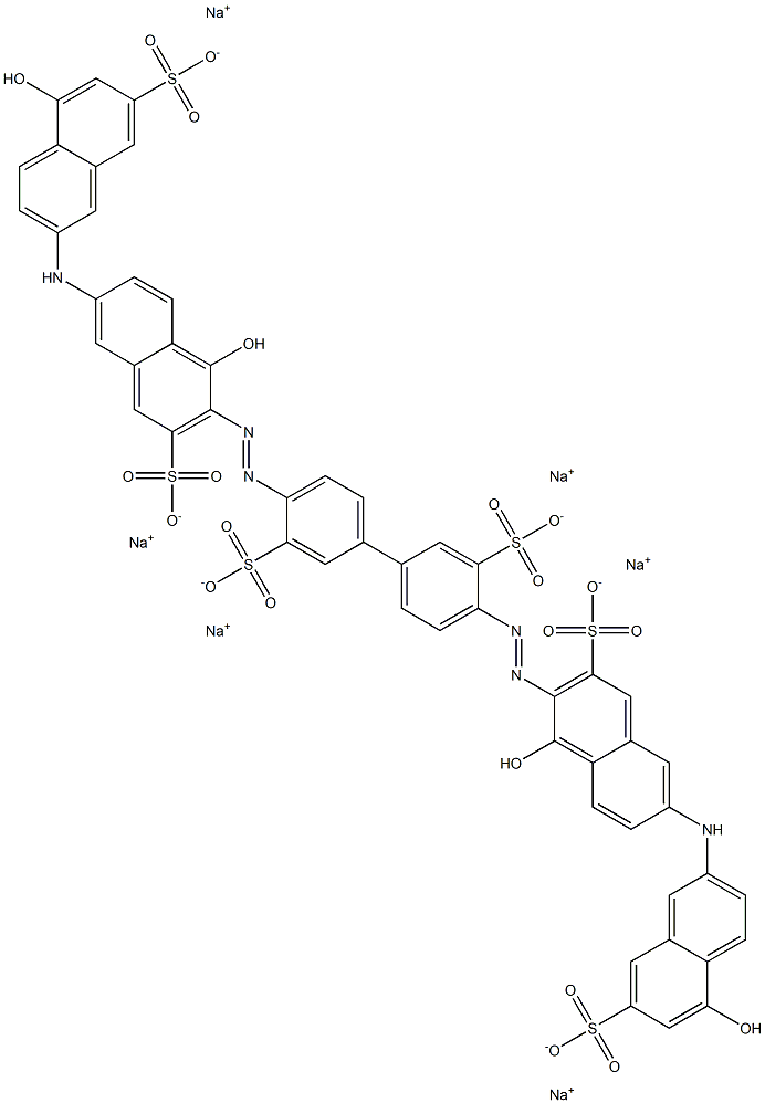 [1,1'-Biphenyl]-3,3'-disulfonic acid, 4,4'-bis[[1-hydroxy-6-[(5-hydroxy-7-sulfo-2-naphthalenyl)amino]-3-sulfo-2-naphthalenyl]azo]-, hexasodium salt 结构式