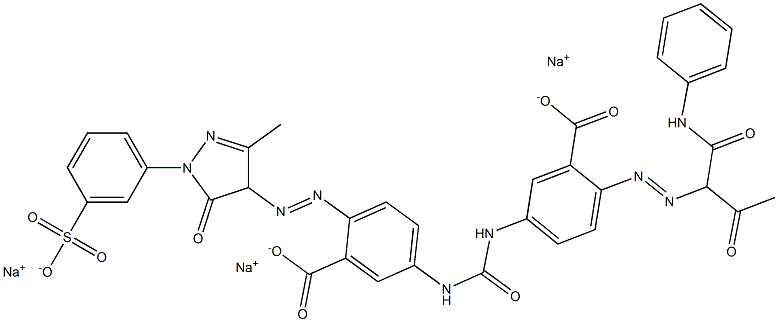 Benzoic acid, 5-[[[[3-carboxy-4-[[4,5-dihydro-3-methyl-5-oxo-1-(3-sulfophenyl)-1H-pyrazol-4-yl]azo]phenyl]amino]carbonyl]amino]-2-[[2-oxo-1-[(phenylamino)carbonyl]propyl]azo]-, trisodium salt 结构式