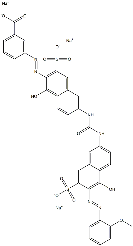 Benzoic acid, 3-[[1-hydroxy-6-[[[[5-hydroxy-6-[(2-methoxyphenyl)azo]-7-sulfo-2-naphthalenyl]amino]carbonyl]amino]-3-sulfo-2-naphthalenyl]azo]-, trisodium salt 结构式
