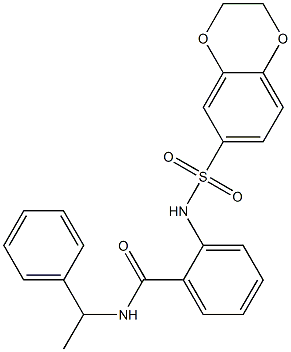 2-[(2,3-dihydro-1,4-benzodioxin-6-ylsulfonyl)amino]-N-(1-phenylethyl)benzamide 结构式