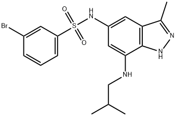 3-bromo-N-(7-isobutylamino-3-methyl-1H-indazol-5-yl)-benzenesulfonamide 结构式