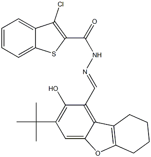 N'-[(3-tert-butyl-2-hydroxy-6,7,8,9-tetrahydrodibenzo[b,d]furan-1-yl)methylene]-3-chloro-1-benzothiophene-2-carbohydrazide 结构式