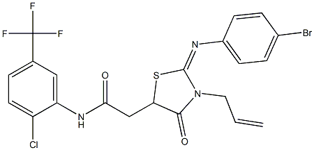 2-{3-allyl-2-[(4-bromophenyl)imino]-4-oxo-1,3-thiazolidin-5-yl}-N-[2-chloro-5-(trifluoromethyl)phenyl]acetamide 结构式