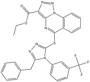 ethyl 5-({5-benzyl-4-[3-(trifluoromethyl)phenyl]-4H-1,2,4-triazol-3-yl}sulfanyl)[1,2,3]triazolo[1,5-a]quinazoline-3-carboxylate 结构式