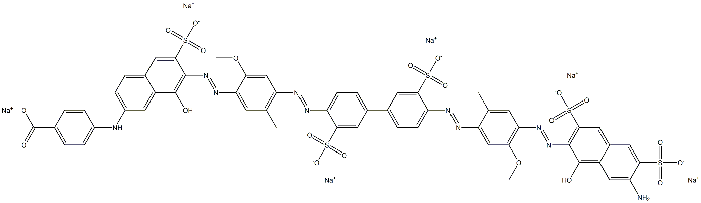 Benzoic acid, 4-[[7-[[4-[[4'-[[4-[(7-amino-1-hydroxy-3,6-disulfo-2-naphthalenyl)azo]-5-methoxy-2-methylphenyl]azo]-3,3'-disulfo[1,1'-biphenyl]-4-yl]azo]-2-methoxy-5-methylphenyl]azo]-8-hydroxy-6-sulfo-2-naphthalenyl]amino]-, hexasodium salt 结构式