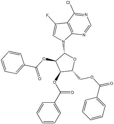 (2R,3R,4R,5R)-2-((benzoyloxy)methyl)-5-(4-chloro-5-fluoro-7H-pyrrolo[2,3-d]pyrimidin-7-yl)tetrahydrofuran-3,4-diyl dibenzoate* 结构式