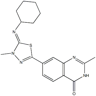 (Z)-7-(5-(cyclohexylimino)-4-methyl-4,5-dihydro-1,3,4-thiadiazol-2-yl)-2-methylquinazolin-4(3H)-one 结构式