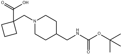 Cyclobutanecarboxylic acid, 1-[[4-[[[(1,1-diMethylethoxy)carbonyl]aMino]Methyl]-1-piperidinyl]Methyl]- 结构式