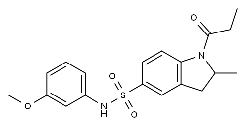 N-(3-methoxyphenyl)-2-methyl-1-propionylindoline-5-sulfonamide 结构式