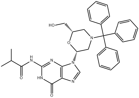 N-(9-((2R,6S)-6-(羟甲基)-4-三苯甲基吗啉-2-基)-6-氧代-6,9-二氢-1H-嘌呤-2-基)异丁酰胺 结构式