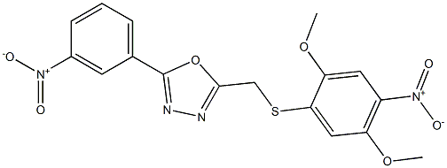 2-{[(2,5-dimethoxy-4-nitrophenyl)thio]methyl}-5-(3-nitrophenyl)-1,3,4-oxadiazole 结构式