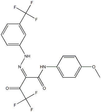 4,4,4-trifluoro-N-(4-methoxyphenyl)-3-oxo-2-{(Z)-2-[3-(trifluoromethyl)phenyl]hydrazono}butanamide 结构式