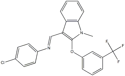 4-chloro-N-((E)-{1-methyl-2-[3-(trifluoromethyl)phenoxy]-1H-indol-3-yl}methylidene)aniline 结构式