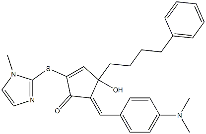 5-(4-N,N-dimethylaminophenylmethylene)-4-hydroxy-2-(1-methylimidazol-2-ylthio)-4-(4-phenylbutyl)-2-cyclopentenone 结构式