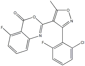 2-[3-(2-chloro-6-fluorophenyl)-5-methylisoxazol-4-yl]-5-fluoro-4H-3,1-benzoxazin-4-one 结构式