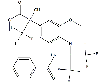 methyl 3,3,3-trifluoro-2-hydroxy-2-(3-methoxy-4-{[2,2,2-trifluoro-1-[(4-methylbenzoyl)amino]-1-(trifluoromethyl)ethyl]amino}phenyl)propanoate 结构式