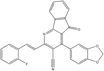 4-(1,3-benzodioxol-5-yl)-2-[(E)-2-(2-fluorophenyl)ethenyl]-5-oxo-5H-indeno[1,2-b]pyridine-3-carbonitrile 结构式