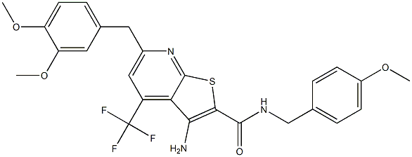 3-amino-6-(3,4-dimethoxybenzyl)-N-(4-methoxybenzyl)-4-(trifluoromethyl)thieno[2,3-b]pyridine-2-carboxamide 结构式