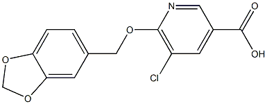 6-(2H-1,3-benzodioxol-5-ylmethoxy)-5-chloropyridine-3-carboxylic acid 结构式