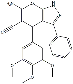 6-amino-3-phenyl-4-(3,4,5-trimethoxyphenyl)-1,4-dihydropyrano[2,3-c]pyrazole-5-carbonitrile 结构式