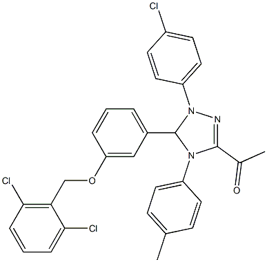 1-[1-(4-chlorophenyl)-5-{3-[(2,6-dichlorobenzyl)oxy]phenyl}-4-(4-methylphenyl)-4,5-dihydro-1H-1,2,4-triazol-3-yl]ethanone 结构式
