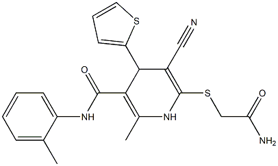 6-[(2-amino-2-oxoethyl)sulfanyl]-5-cyano-2-methyl-N-(2-methylphenyl)-4-(2-thienyl)-1,4-dihydro-3-pyridinecarboxamide 结构式