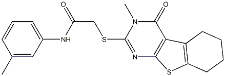 2-[(3-methyl-4-oxo-3,4,5,6,7,8-hexahydro[1]benzothieno[2,3-d]pyrimidin-2-yl)sulfanyl]-N-(3-methylphenyl)acetamide 结构式