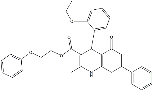 2-phenoxyethyl 4-(2-ethoxyphenyl)-2-methyl-5-oxo-7-phenyl-1,4,5,6,7,8-hexahydro-3-quinolinecarboxylate 结构式