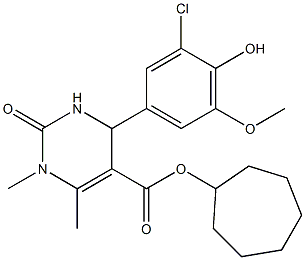 cycloheptyl 4-(3-chloro-4-hydroxy-5-methoxyphenyl)-1,6-dimethyl-2-oxo-1,2,3,4-tetrahydro-5-pyrimidinecarboxylate 结构式