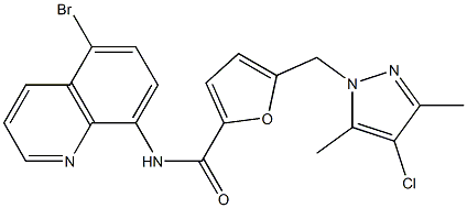 N-(5-bromo-8-quinolinyl)-5-[(4-chloro-3,5-dimethyl-1H-pyrazol-1-yl)methyl]-2-furamide 结构式