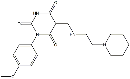 1-(4-methoxyphenyl)-5-({[2-(1-piperidinyl)ethyl]amino}methylene)-2,4,6(1H,3H,5H)-pyrimidinetrione 结构式