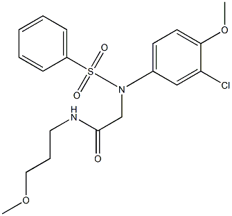 2-[3-chloro-4-methoxy(phenylsulfonyl)anilino]-N-(3-methoxypropyl)acetamide 结构式