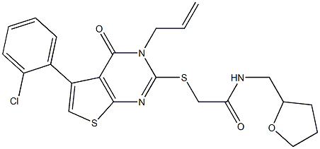2-{[3-allyl-5-(2-chlorophenyl)-4-oxo-3,4-dihydrothieno[2,3-d]pyrimidin-2-yl]sulfanyl}-N-(tetrahydro-2-furanylmethyl)acetamide 结构式