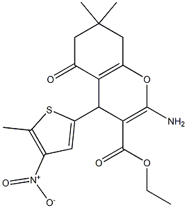 ethyl 2-amino-4-{4-nitro-5-methylthien-2-yl}-7,7-dimethyl-5-oxo-5,6,7,8-tetrahydro-4H-chromene-3-carboxylate 结构式