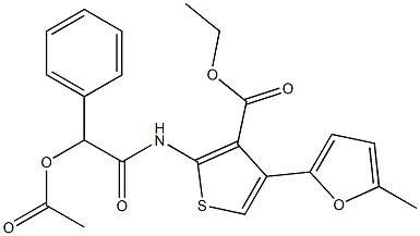 ethyl 2-{[(acetyloxy)(phenyl)acetyl]amino}-4-(5-methyl-2-furyl)-3-thiophenecarboxylate 结构式