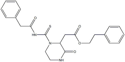 phenethyl 2-(3-oxo-1-{[(2-phenylacetyl)amino]carbothioyl}-2-piperazinyl)acetate 结构式