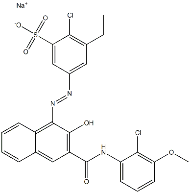 2-Chloro-3-ethyl-5-[[3-[[(2-chloro-3-methoxyphenyl)amino]carbonyl]-2-hydroxy-1-naphtyl]azo]benzenesulfonic acid sodium salt 结构式