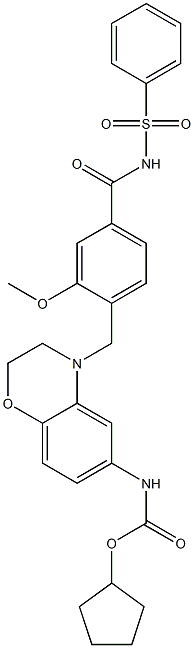 4-[6-(Cyclopentyloxycarbonylamino)-(2,3-dihydro-4H-1,4-benzoxazin)-4-ylmethyl]-3-methoxy-N-(phenylsulfonyl)benzamide 结构式