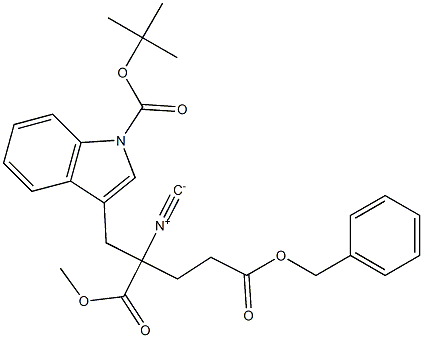 2-[(1-tert-Butyloxycarbonyl-1H-indol-3-yl)methyl]-2-isocyanoglutaric acid 1-methyl 5-benzyl ester 结构式